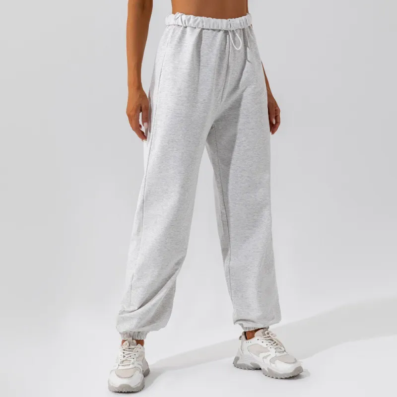 AL Pantalones de yoga para mujer, tela fina, cintura suelta, cordón, pantalones deportivos de longitud completa, pantalones depo