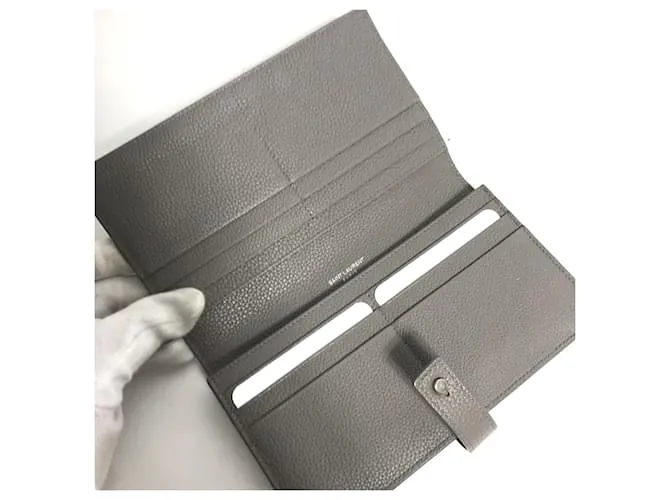 Cartera larga de cuero gris Yves Saint Laurent Castaño 