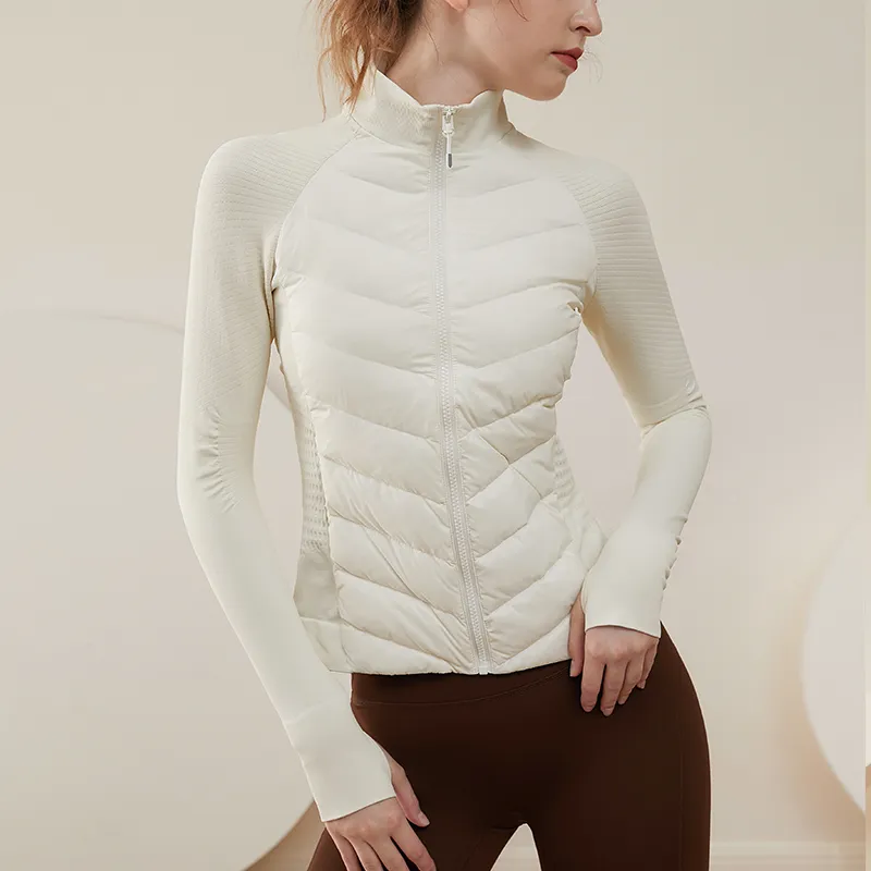 Chaqueta de deportes tops de yoga blancos para mujer mantenida a prueba de viento calientes deportes deportes al aire libre y fi