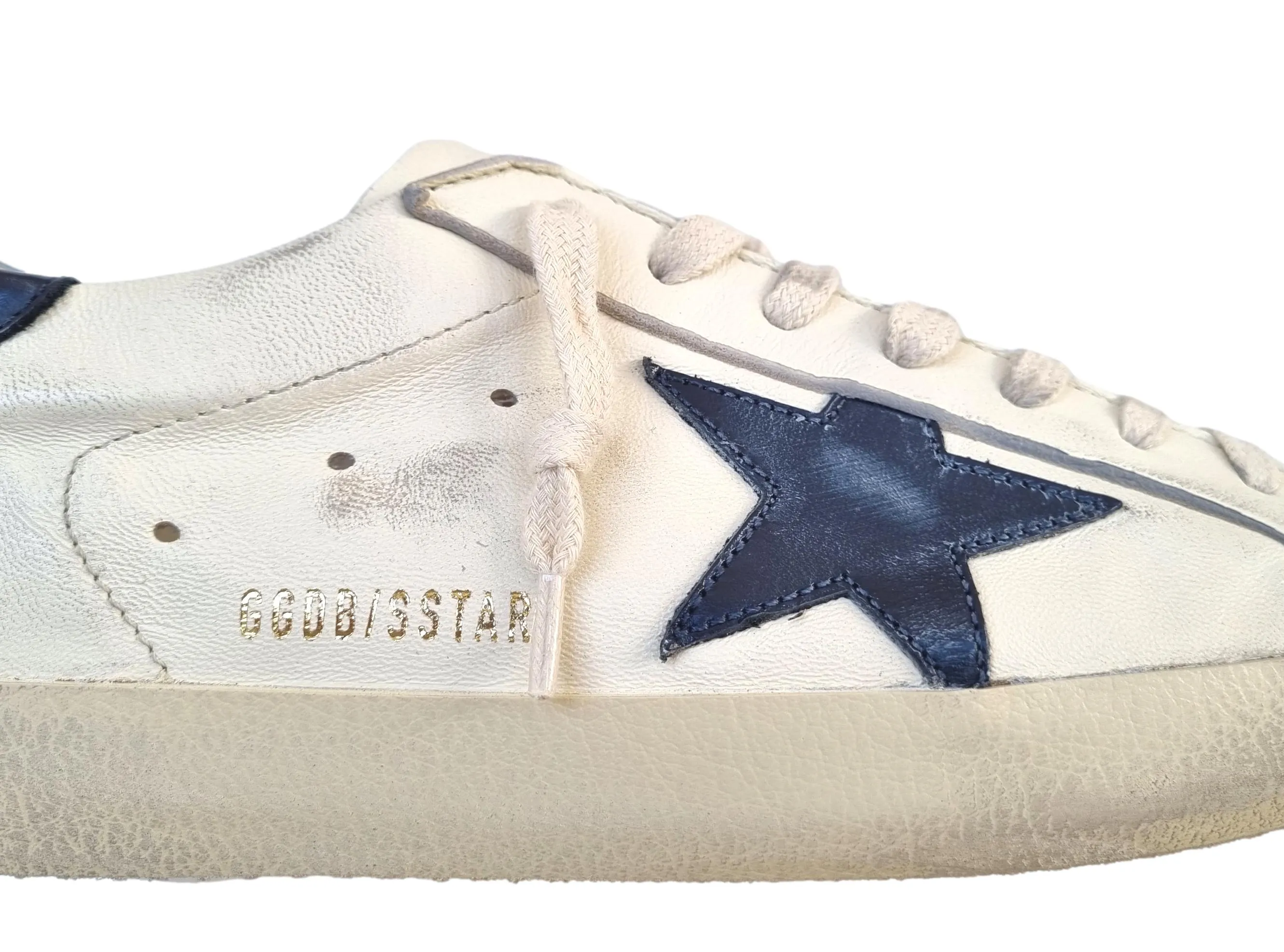 GOLDEN GOOSE zapatos de hombre sneakers vintage superstar 15430 blanco azul