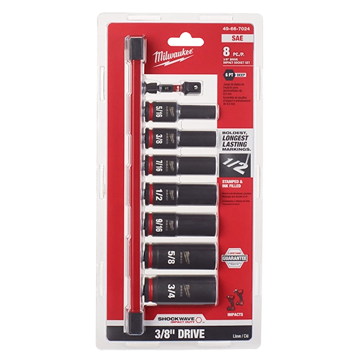 Juego de 8 piezas de cubos profundos SAE con boca de 3/8 de 6 puntas SHOCKWAVE Impact Duty™