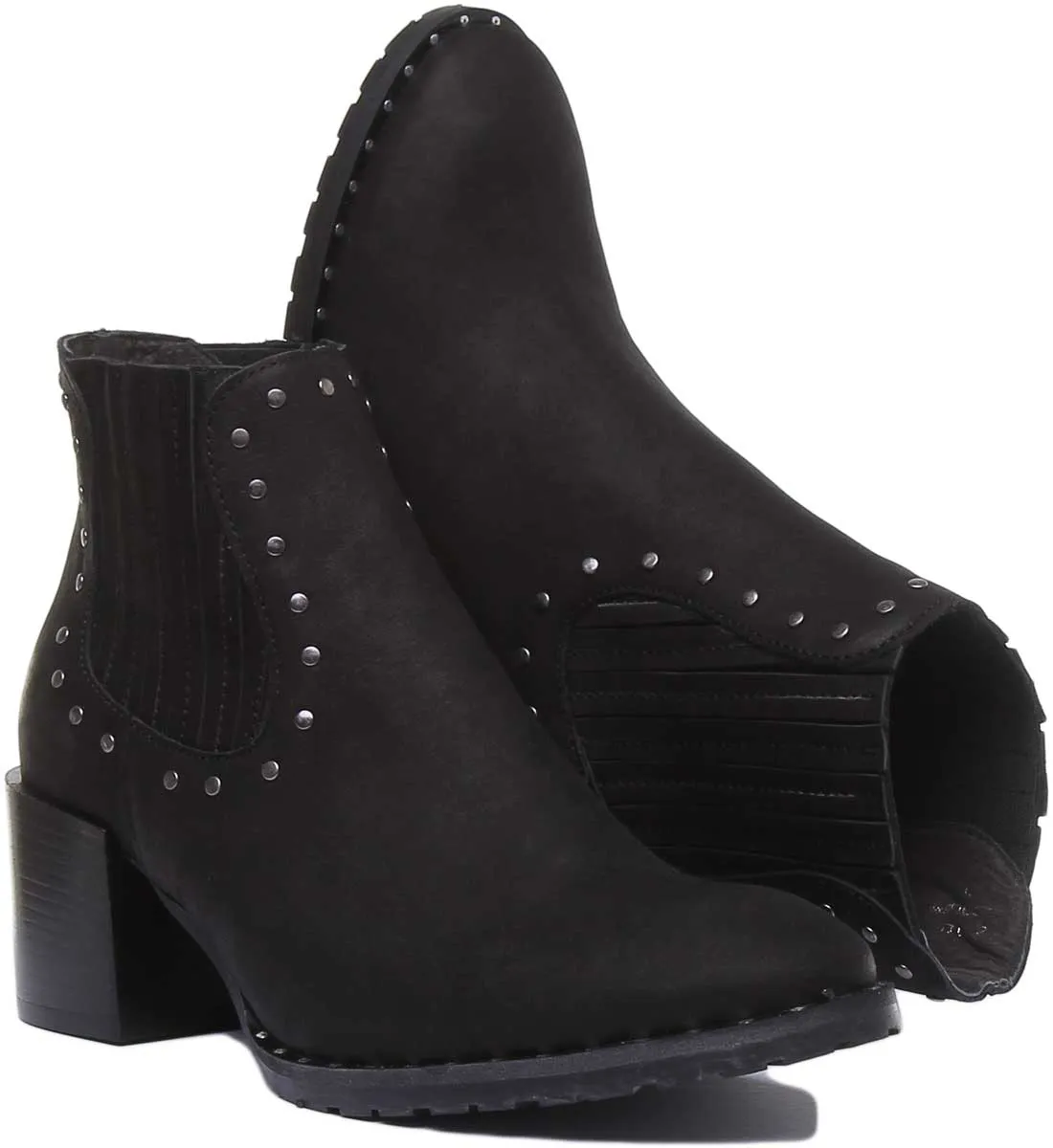 JUSTINREESS Hero Bota vaquera de cuero con tachuelas para mujer en bronceado