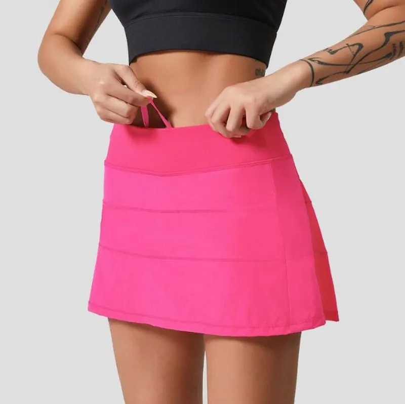 LU-383 Faldas Plisadas Trajes de Yoga Tenis Golf Pantalones Cortos Deportivos con Bolsillo Interior Leggings para Mujer Pantalon