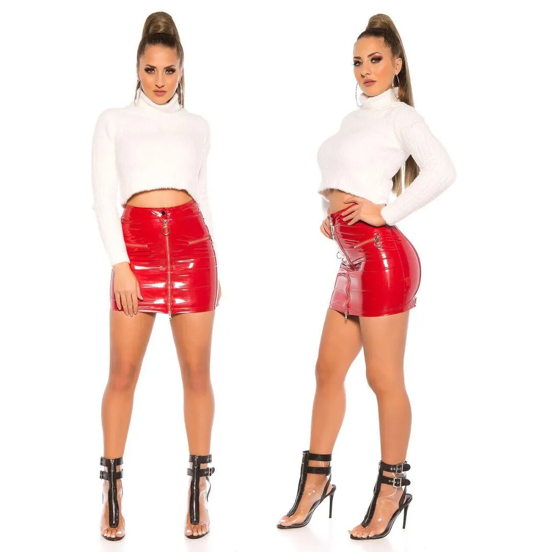 Mini falda rojo brillante con cremallera